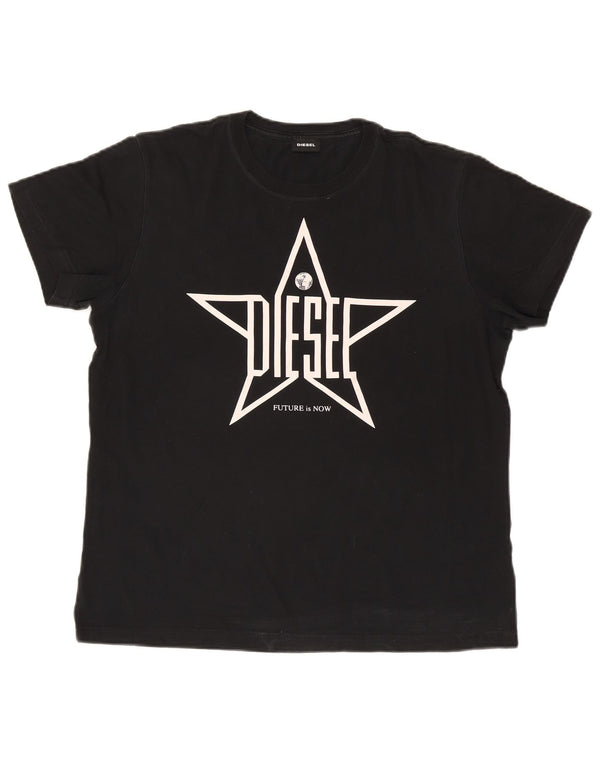 Diesel Hombre Camiseta Gráfica Top Grande Algodón Negro