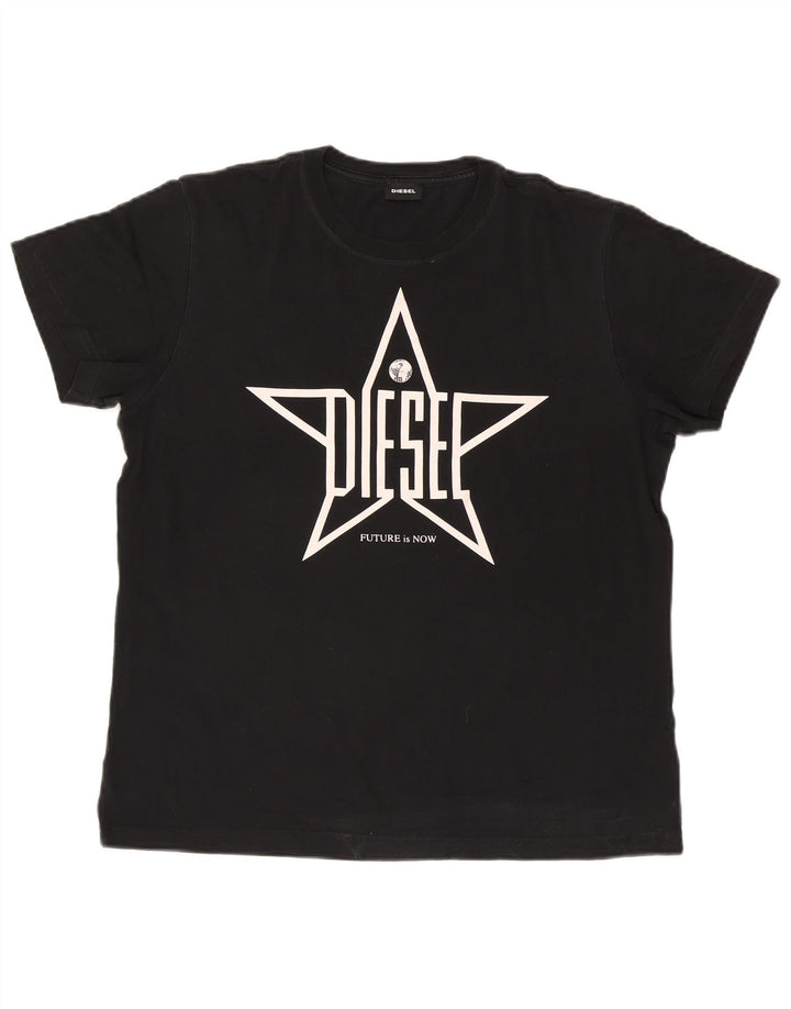 Diesel Hombre Camiseta Gráfica Top Grande Algodón Negro