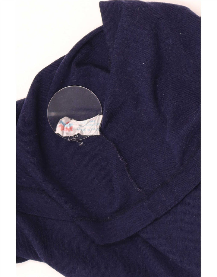 Vintage hombres Zip cuello top manga larga pequeña lana azul marino