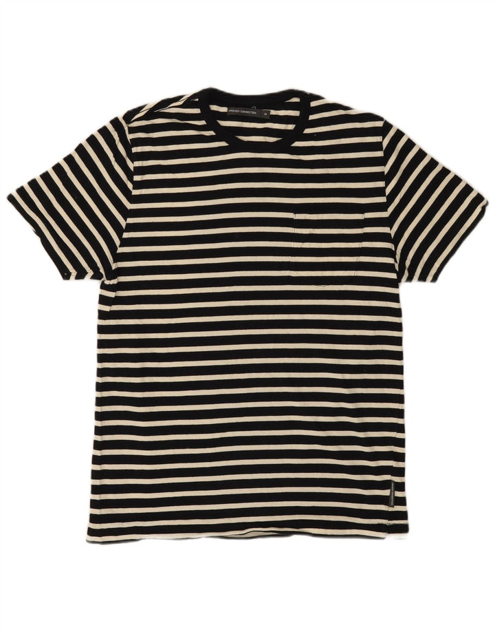 French Connection Camiseta para hombre Top mediano de algodón a rayas negro