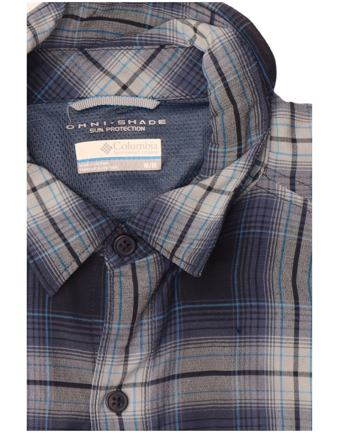 Camisa Columbia Omni-Shade para hombre, talla mediana, azul marino, a cuadros