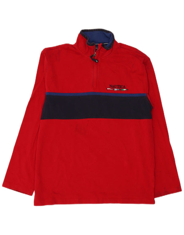 Nautica Top con cuello y cremallera para hombre, manga larga, color rojo grande
