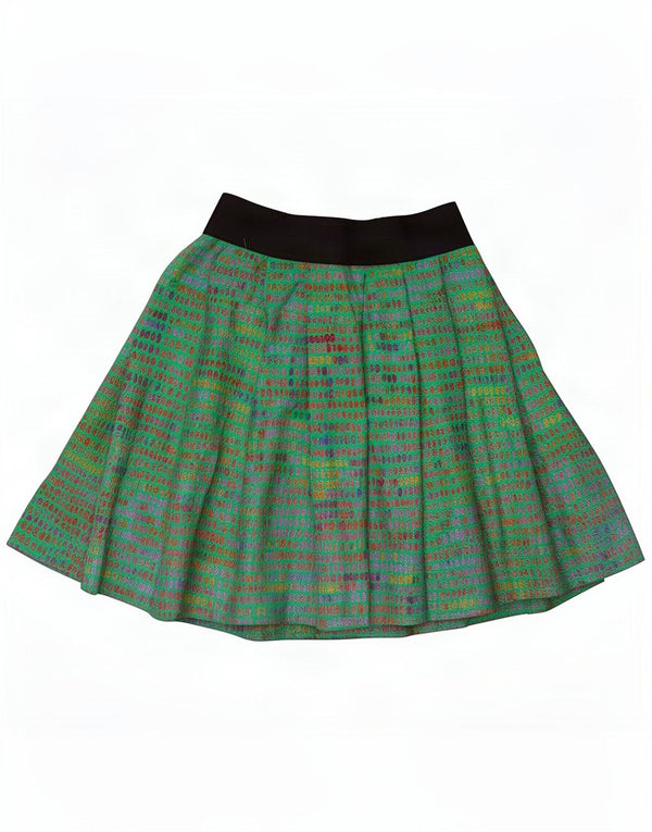 Vintage Womens Mini Pleated Skirt XS W25 Green Spotted Polyester