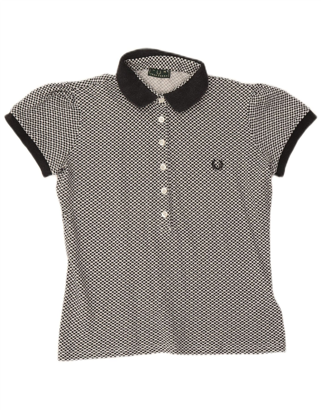 FRED PERRY Polo para mujer Reino Unido 12 Algodón floral azul marino mediano