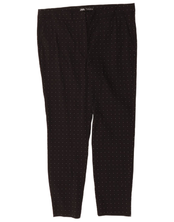 Zara Womens Slim Chino Trousers XL W32 L27 Black Spotted Viscose