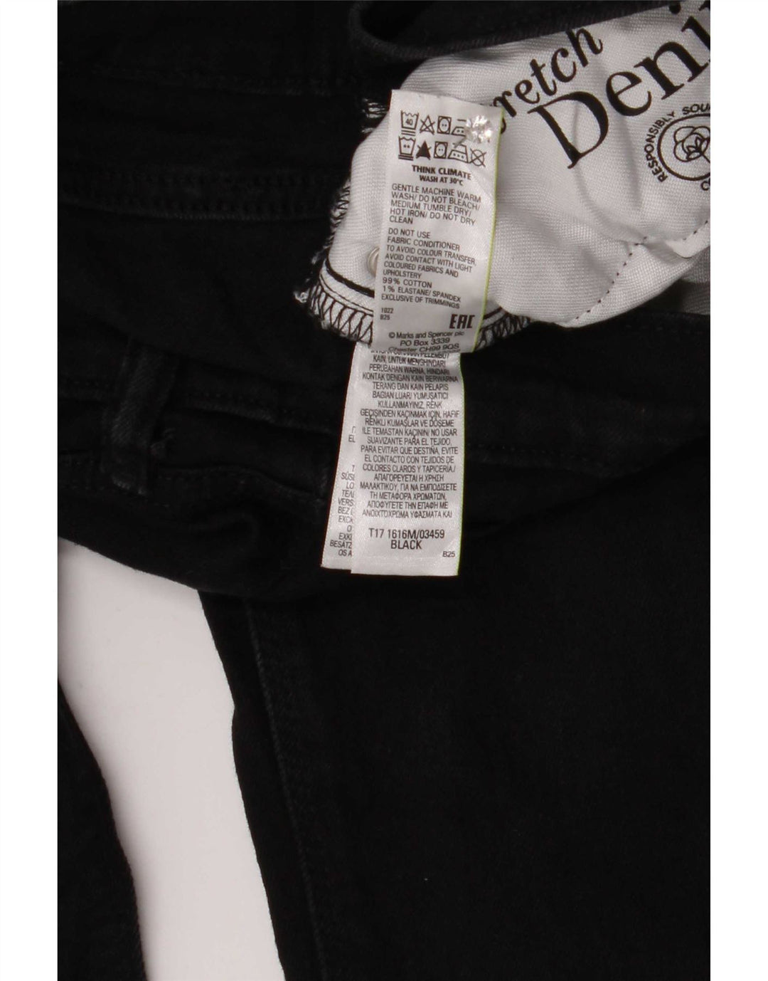Marks & Spencer Vaqueros rectos para hombre W32 L33 Algodón negro