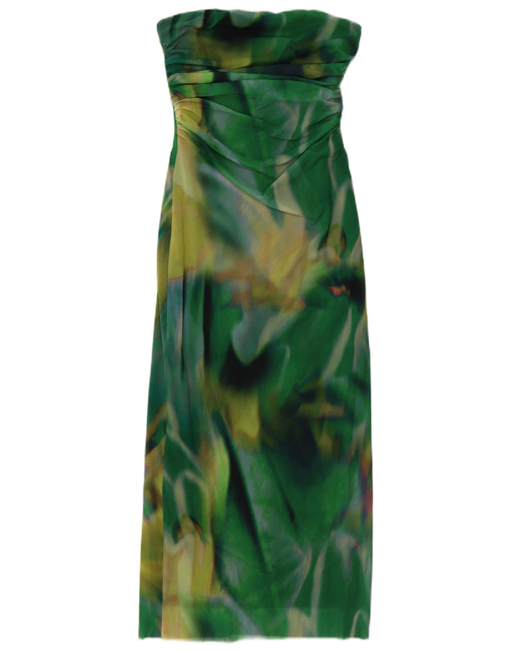 ZARA Mujer Vestido Maxi Sin Tirantes Con Estampado Abstracto UK 40 Verde Medio