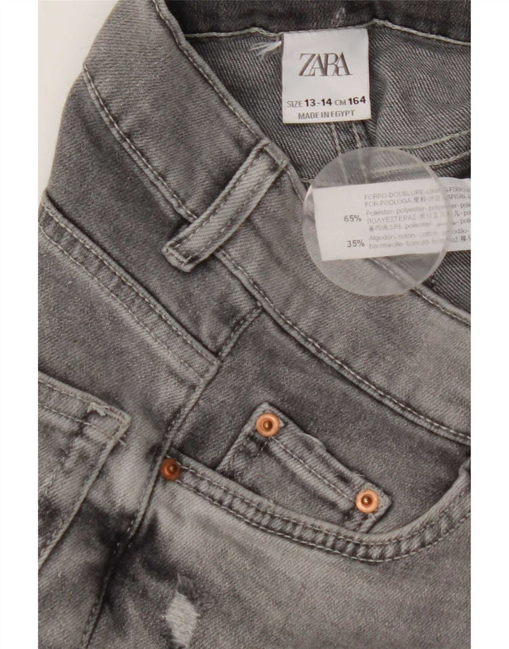 Zara Pantalones cortos vaqueros desgastados para niños 13-14 años W26 Poliéster gris