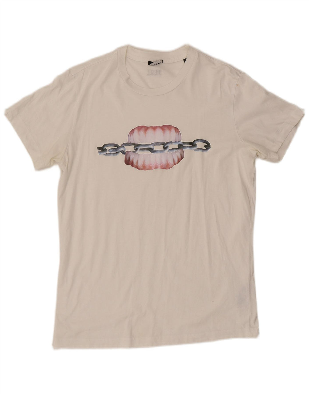 Diesel Hombre Camiseta Gráfica Top Medio Algodón Blanco