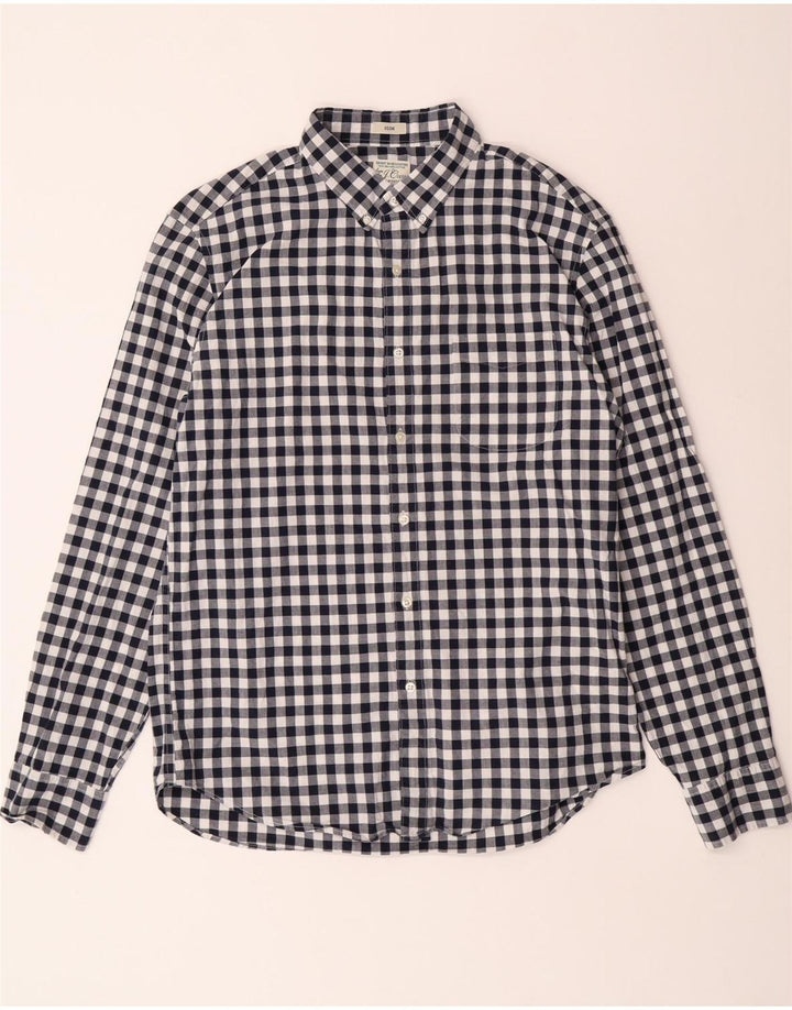 J. Crew Camisa ajustada para hombre de algodón a cuadros azul marino grande