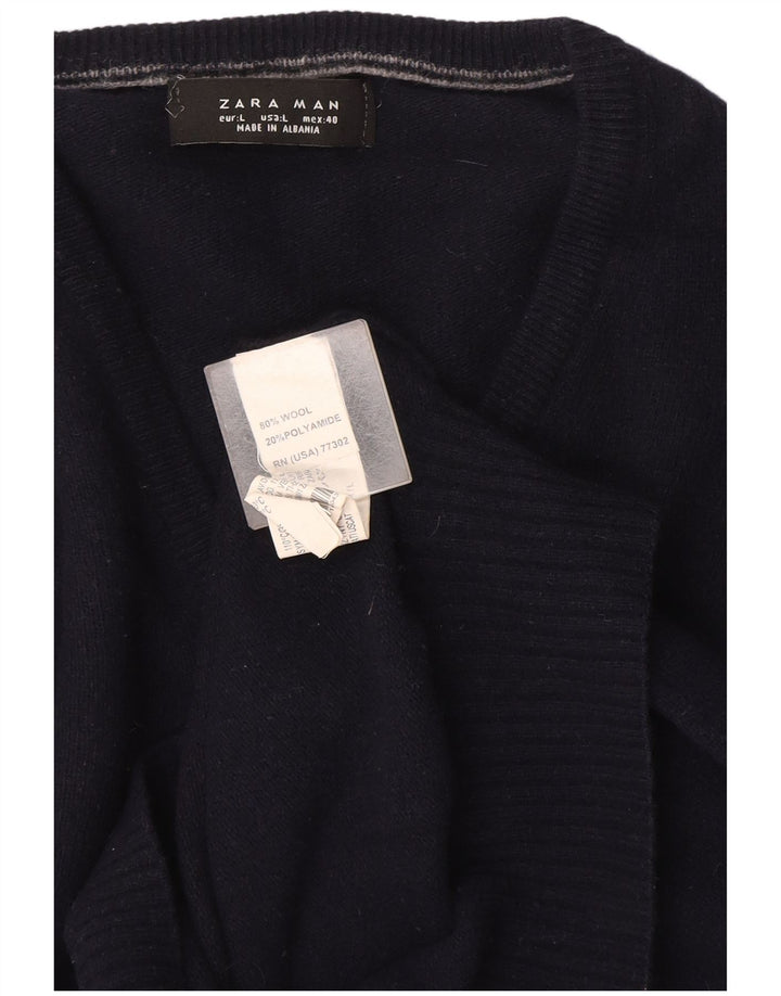 Zara Hombre Jersey Con Cuello En V Jersey Grande De Lana Azul Marino