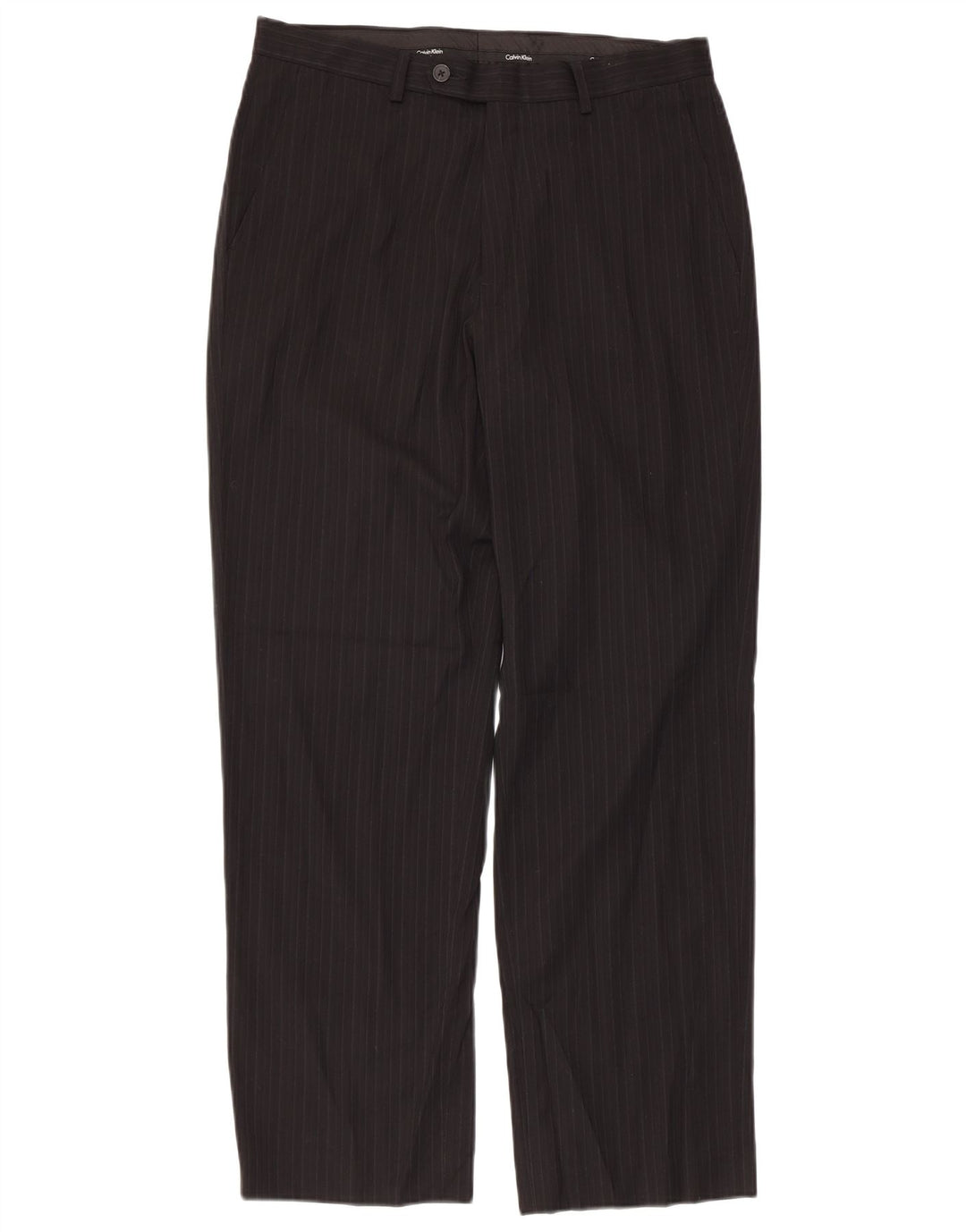 CALVIN KLEIN Pantalón de traje recto para hombre W31 L30 Poliéster negro a rayas