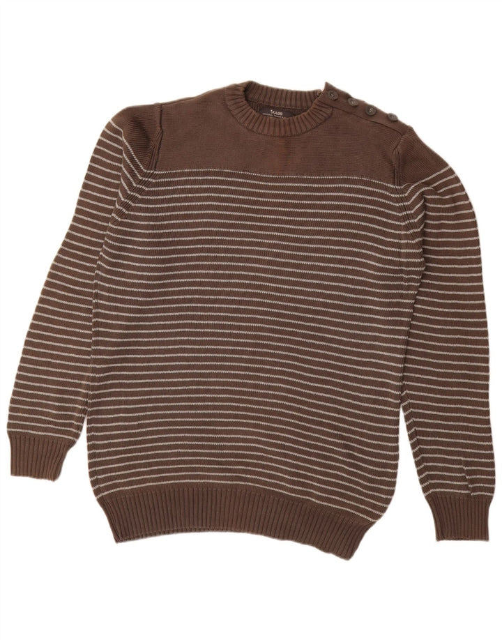 JULES Jersey de cuello redondo para hombre de algodón a rayas marrón grande