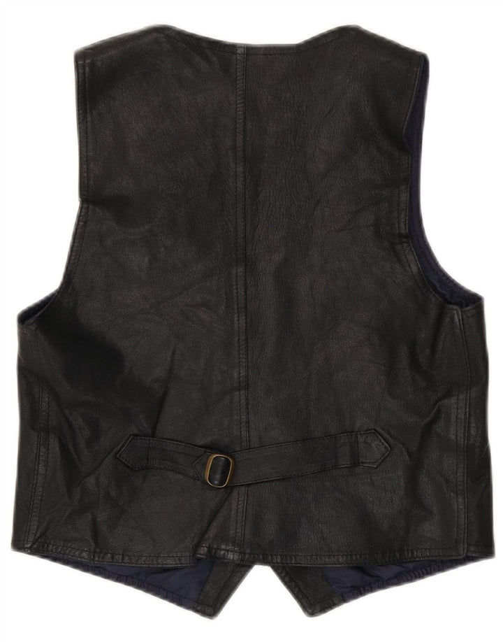Chaleco de cuero vintage para hombre cuero negro medio