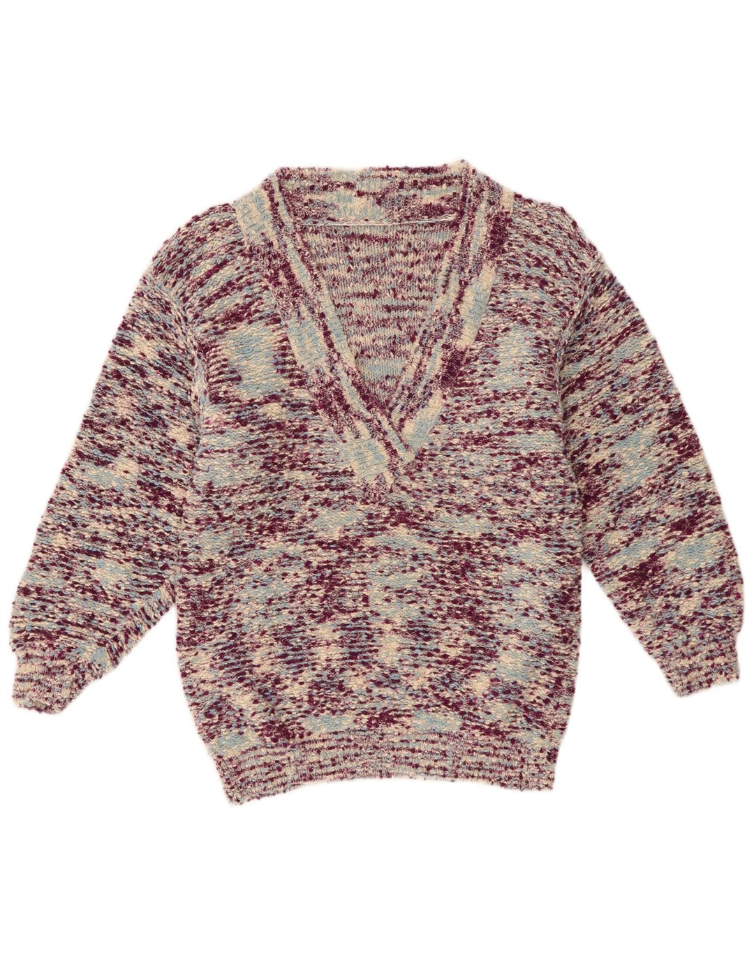 Vintage mujer V-cuello jumper suéter Reino Unido 12 medio multicolor moteado