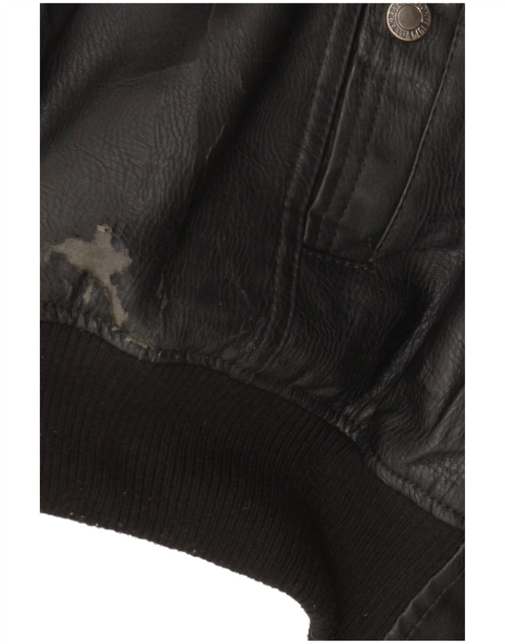 Chaqueta bomber Identic para hombre de piel sintética estilo motor UK 42 XL Poliéster negro
