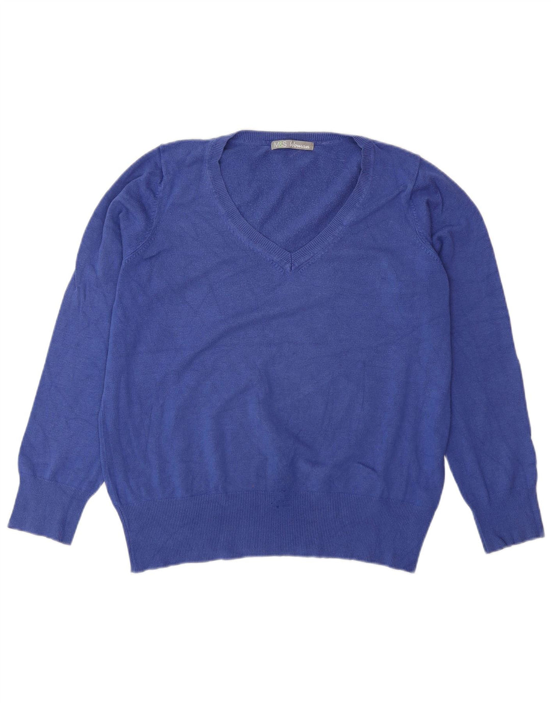 Marks & Spencer Suéter con Cuello en V para Mujer UK 46 Grande Poliamida Azul