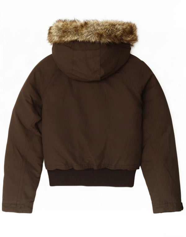 Woolrich Chaqueta bomber acolchada con capucha para mujer Reino Unido 44 Grande Algodón marrón