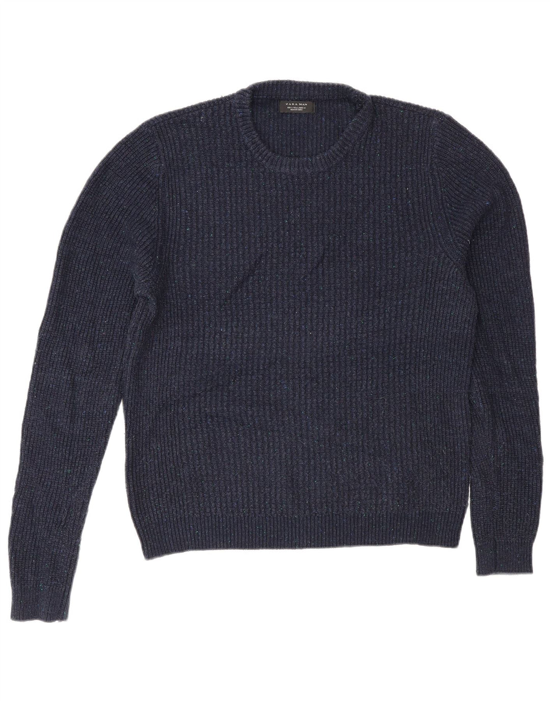Zara Mens Crew Neck Jumper Sweater Grande Azul Marino Acrílico