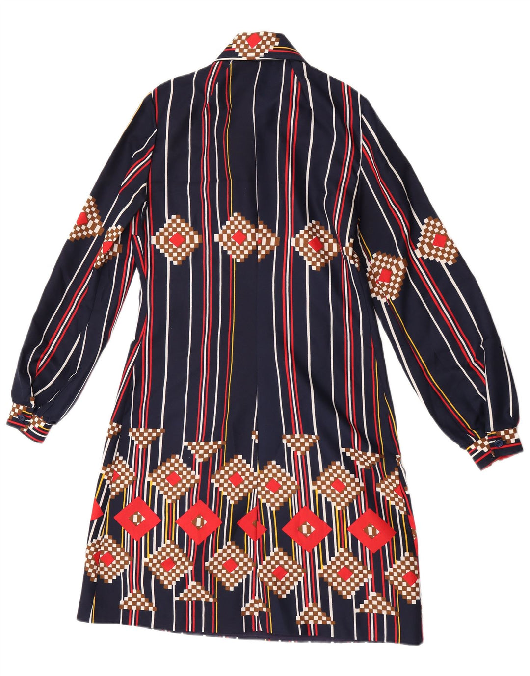 Vintage mujer jersey camisa vestido Reino Unido 12 medio azul marino rayas