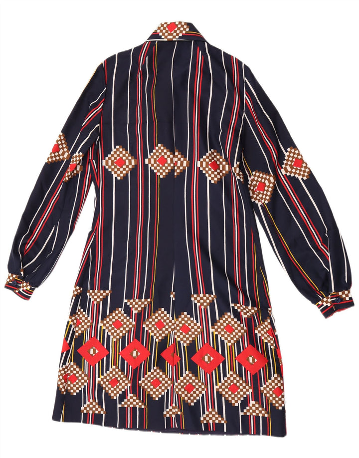 Vintage mujer jersey camisa vestido Reino Unido 12 medio azul marino rayas