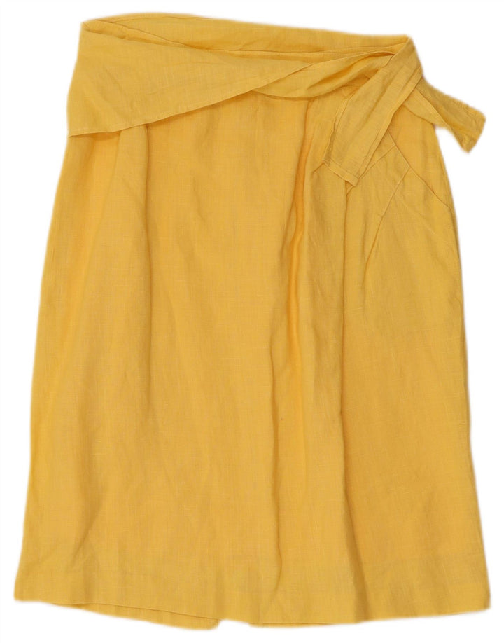 SERGIO D'ANDREA Falda midi para mujer UK 12 Medium W28 Lino amarillo
