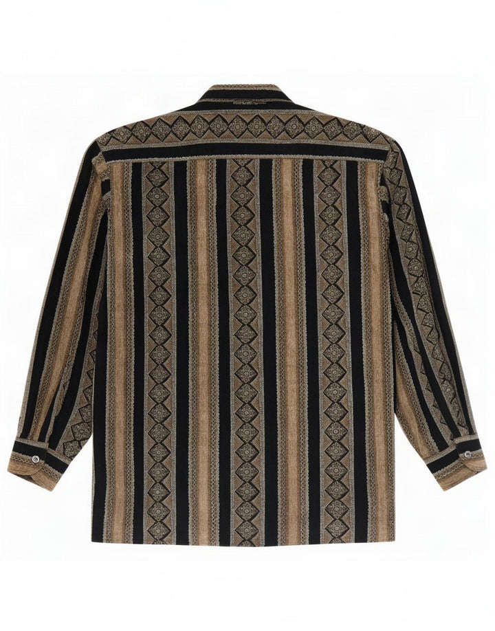 Camisa vintage para hombre grande marrón a rayas