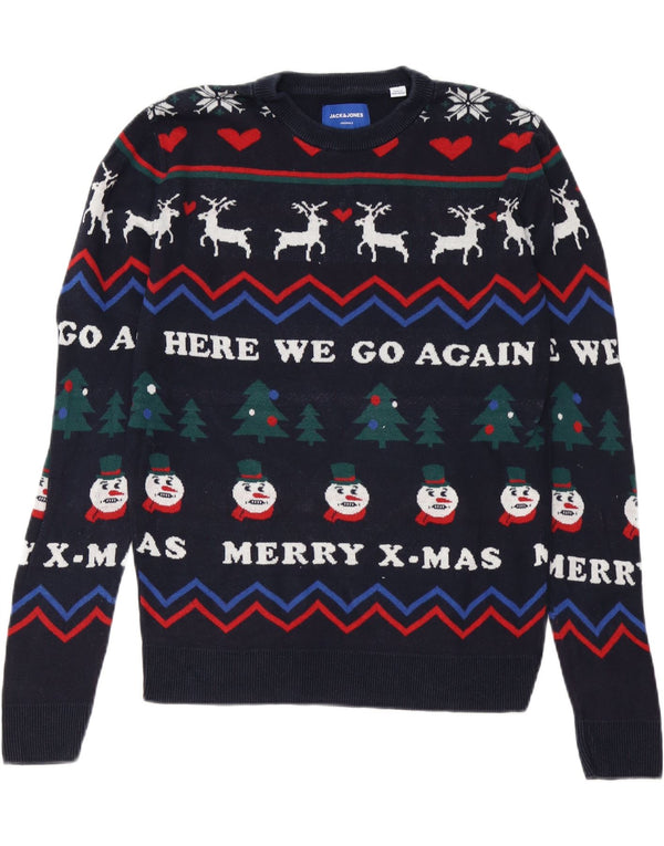 Jack & Jones Hombre Jersey De Cuello Redondo Jersey Small Azul Marino Navidad