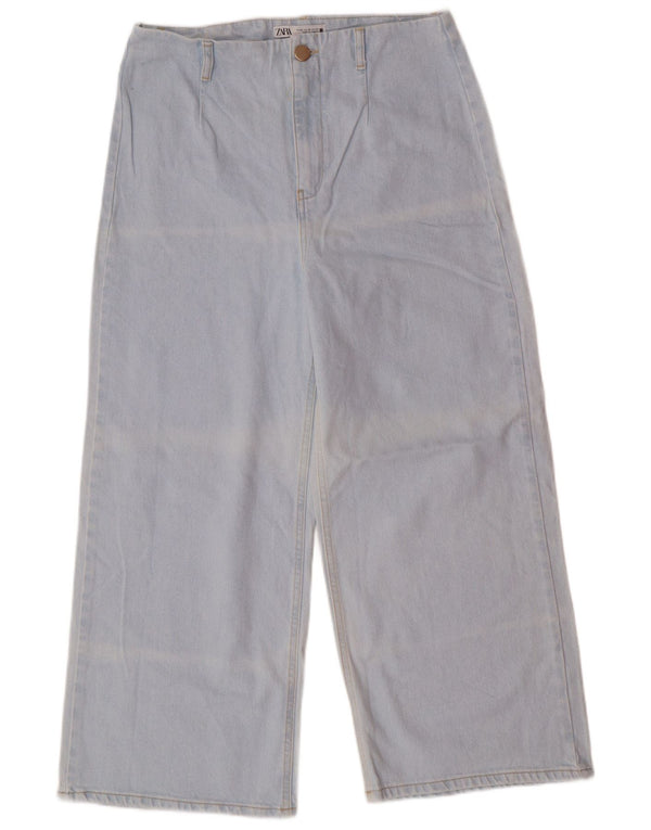 Zara Vaqueros de pierna ancha y cintura alta para mujer EU 42 Large W32 L26 Blue Classic