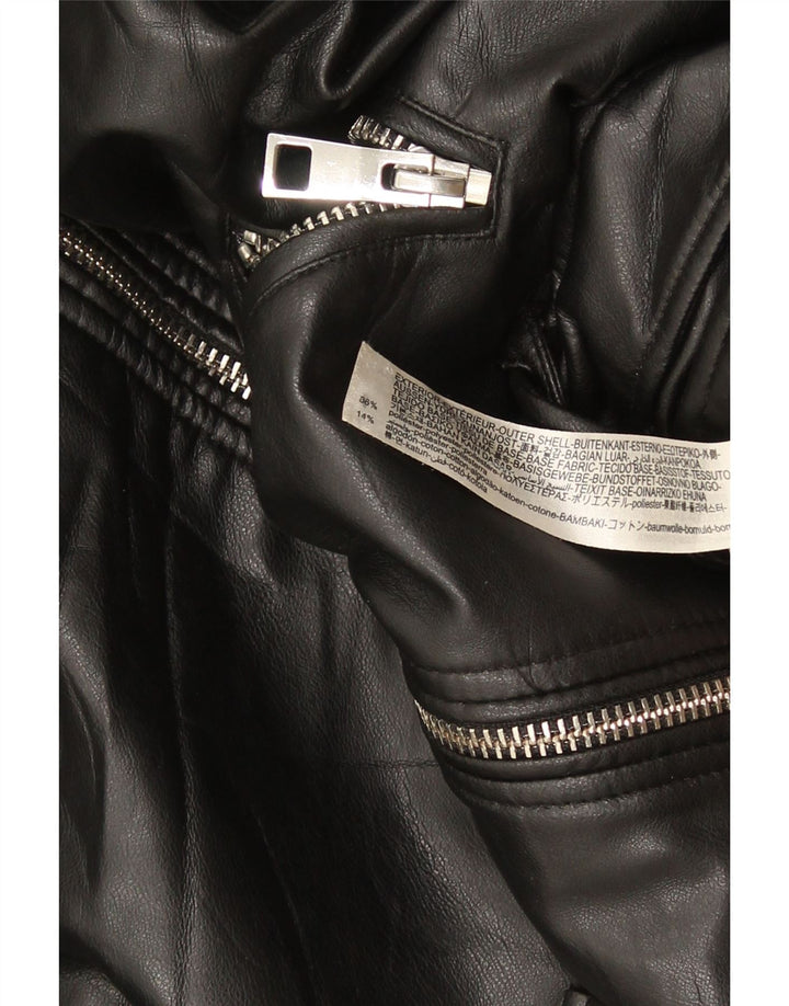 ZARA Chaqueta Biker Extragrande De Piel Sintética para Mujer UK 40 Small Negro