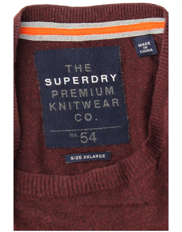 Superdry Jersey con cuello redondo para hombre, talla 2XL, algodón burdeos