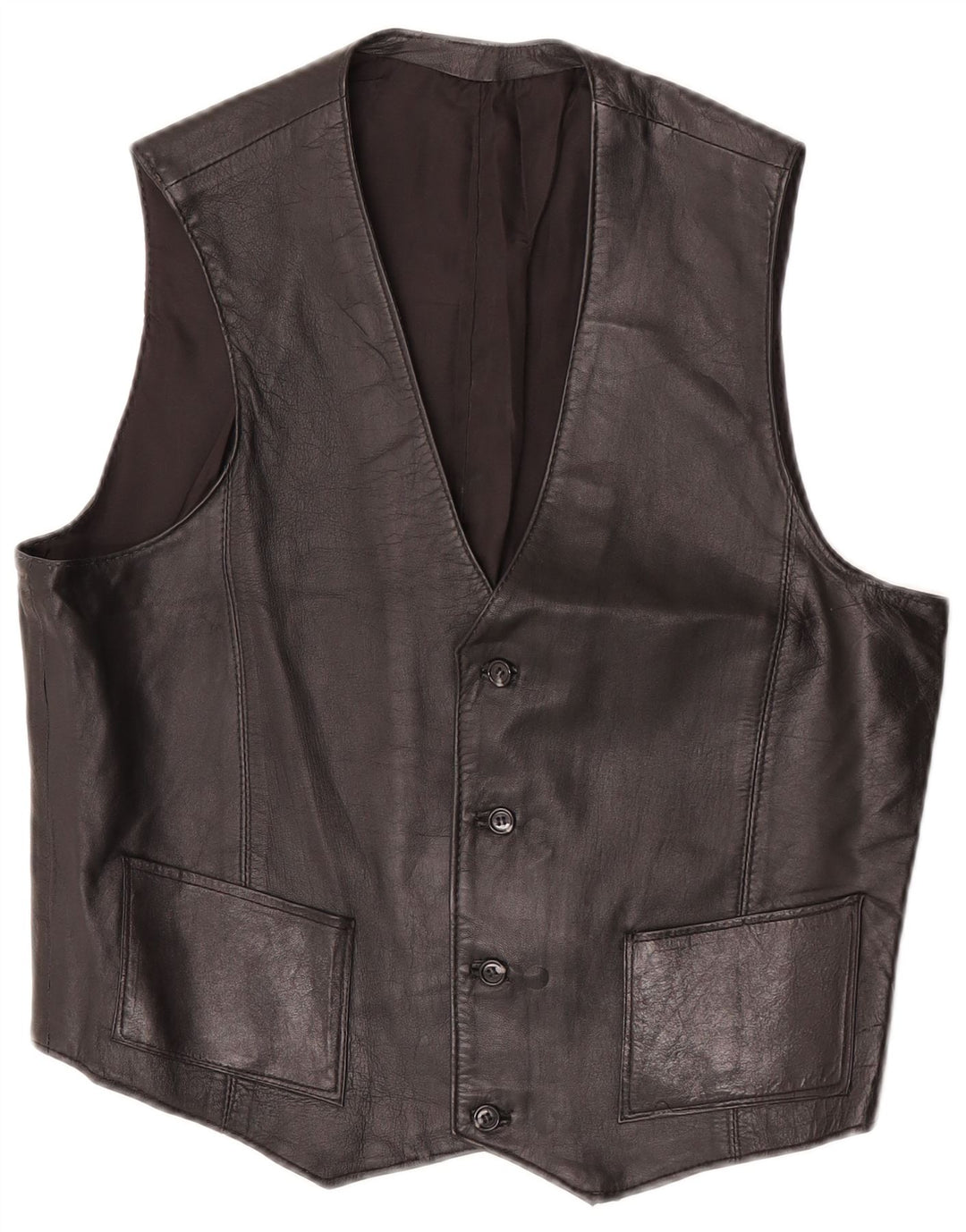 Vintage mujer cuero chaleco Reino Unido 12 medio negro