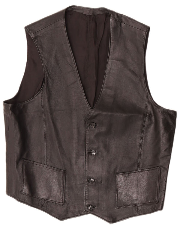 Vintage mujer cuero chaleco Reino Unido 12 medio negro