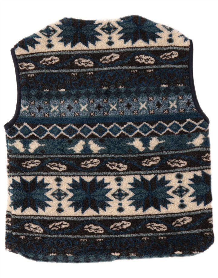 Vintage hombres polar Gilet Reino Unido 38 azul medio geométrico