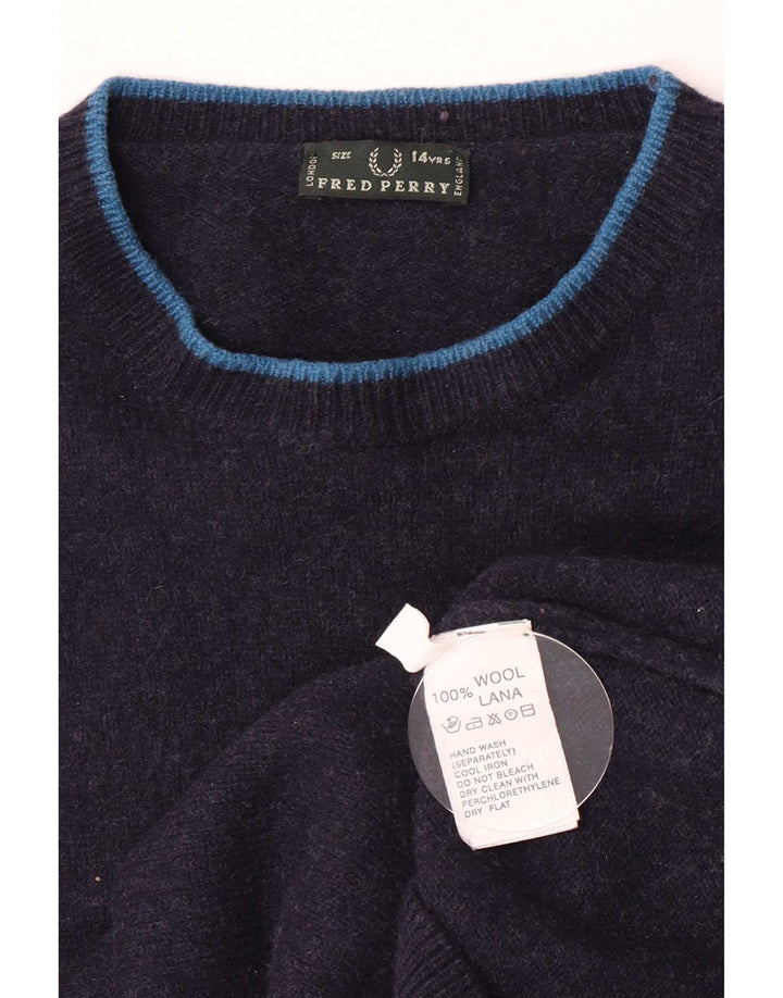 Fred Perry Jersey con cuello redondo para niño 13-14 años Lana azul marino