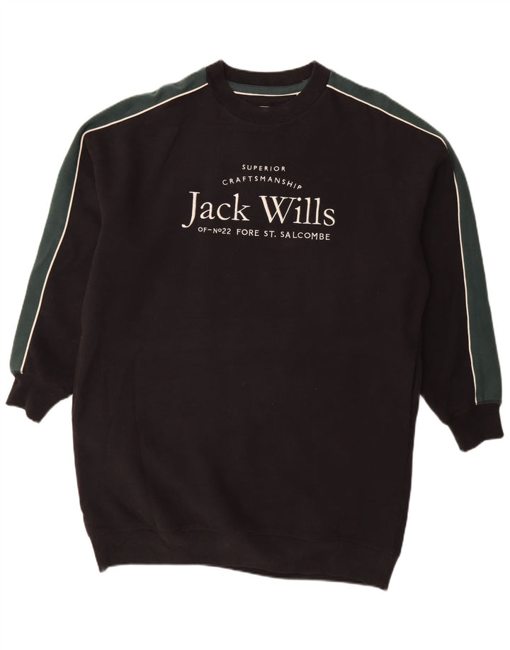 JACK WILLS Vestido tipo jersey con gráfico extragrande para mujer UK 40 Mediano Negro