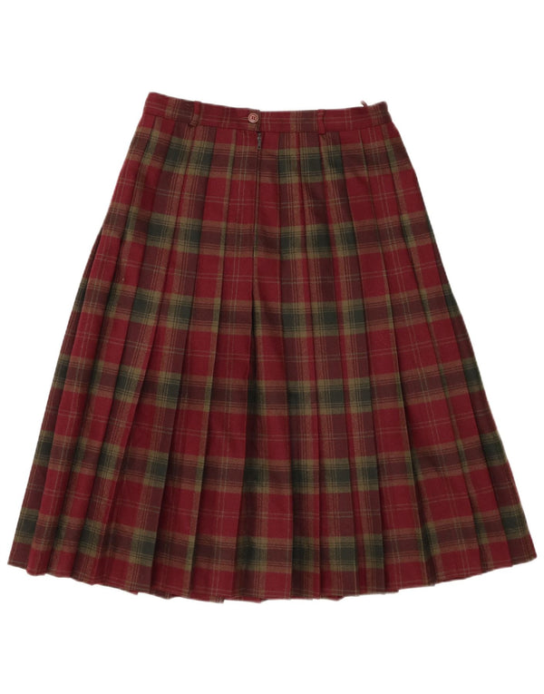 Falda plisada de cuchillo vintage para mujer W28 L27 Maroon Check