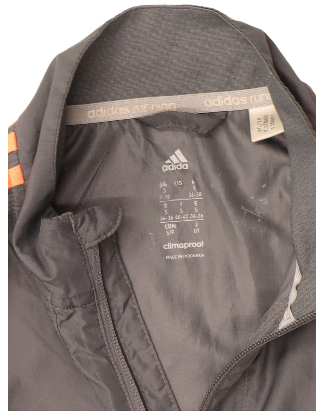 ADIDAS Mujer Clima Proof Chándal Top Chaqueta UK 8/10 Small Gris