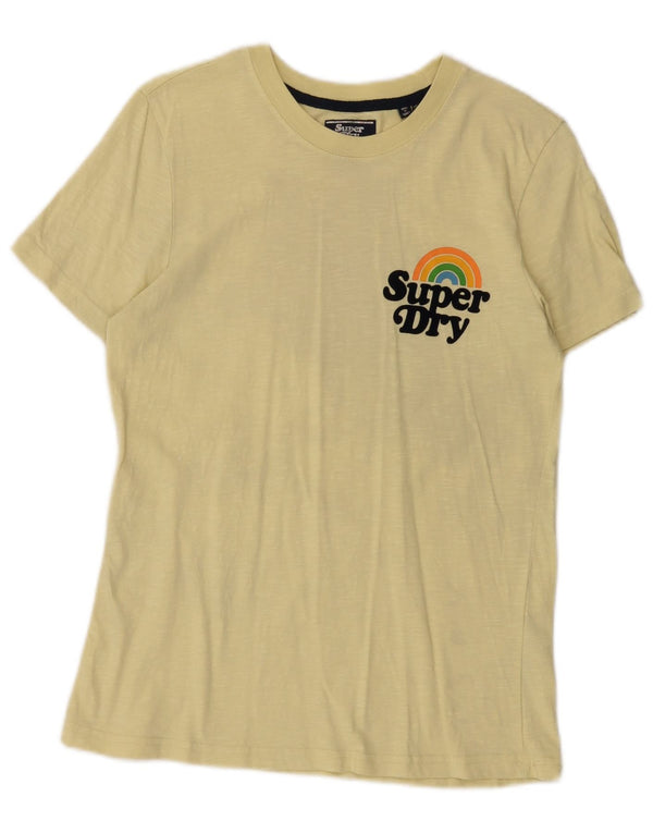 Superdry Mujer Camiseta Gráfica Top UK 10 Small Amarillo Algodón