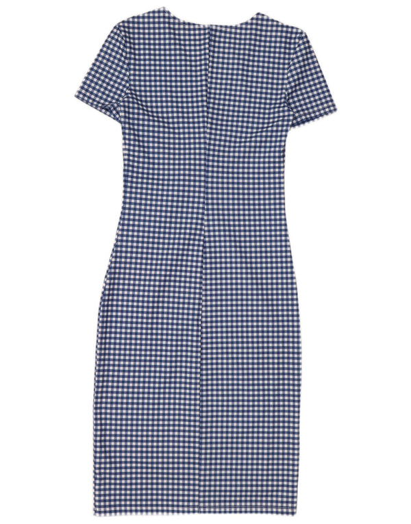 Zara Mujer Vestido Ajustado UK 8 Pequeño Poliéster A Cuadros Azul