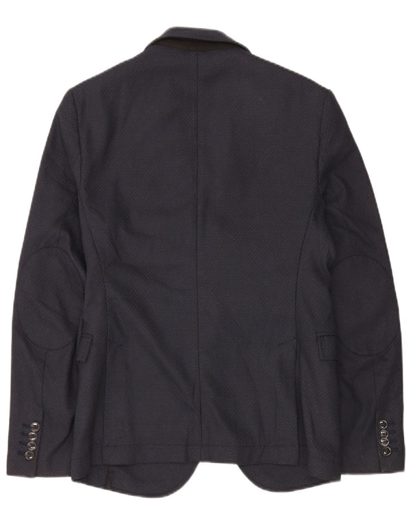Zara Chaqueta tipo blazer de 2 botones para hombre EU 46 Small Poliéster geométrico azul marino