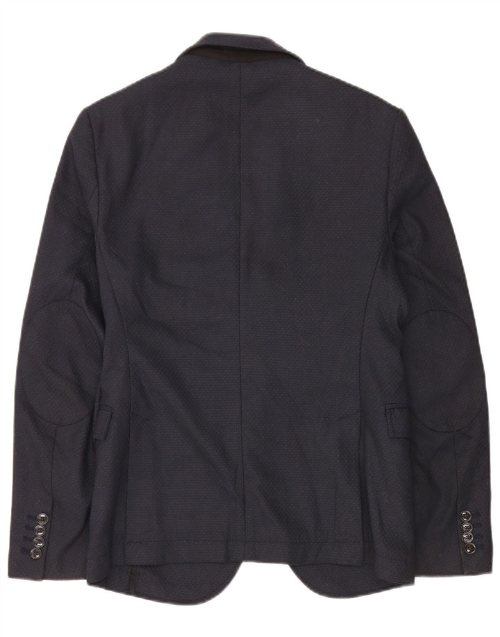 Zara Chaqueta tipo blazer de 2 botones para hombre EU 46 Small Poliéster geométrico azul marino