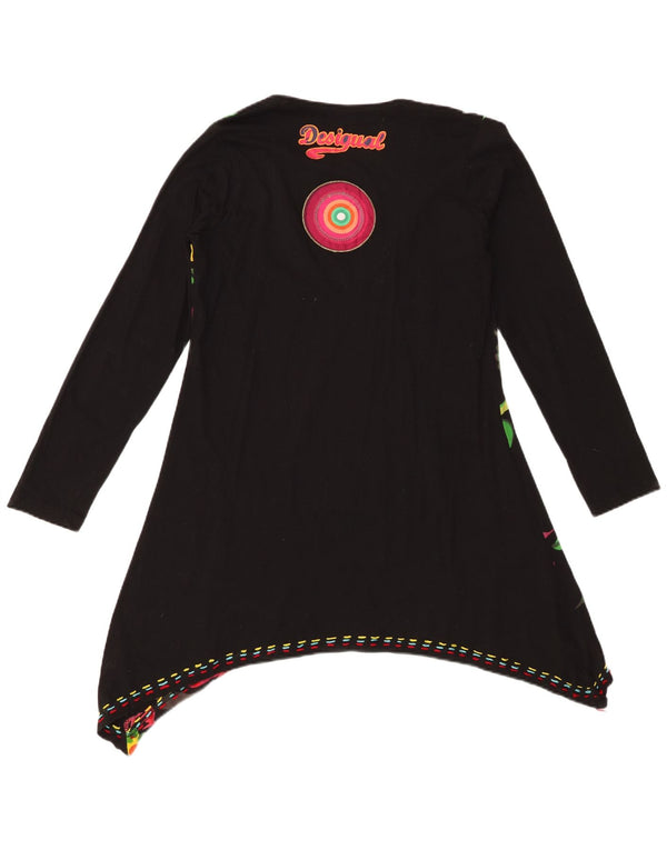 Desigual Mujer Gráfico Túnica Asimétrica Top UK 18 XL Algodón Floral Negro