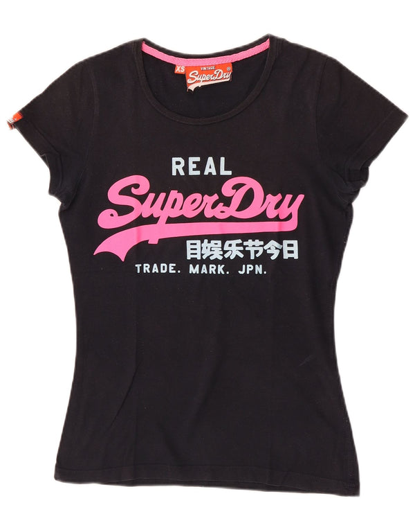 Superdry Mujer Camiseta Gráfica Top UK 6 XS Negro