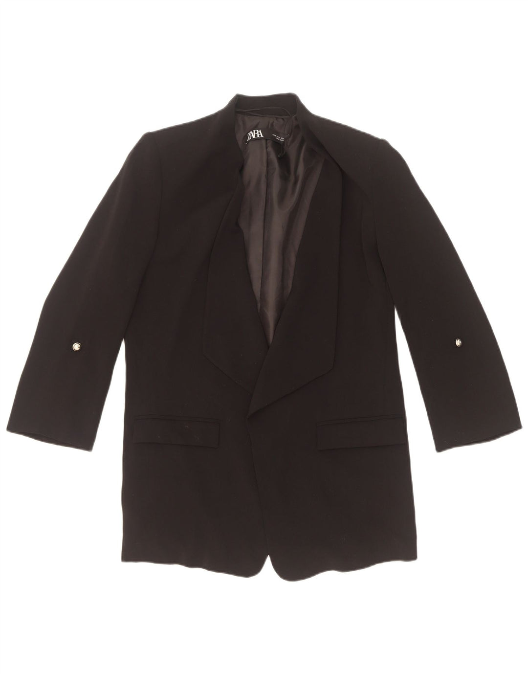 Zara Chaqueta Blazer Abierta De Manga 3/4 para Mujer UK 10 Small Poliéster Negro