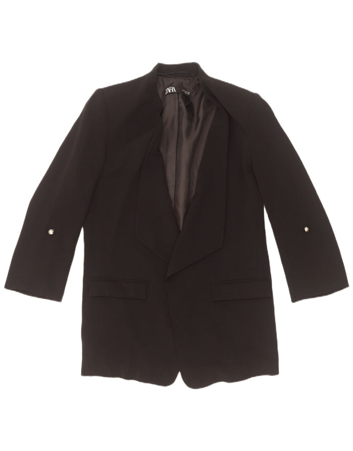 Zara Chaqueta Blazer Abierta De Manga 3/4 para Mujer UK 10 Small Poliéster Negro