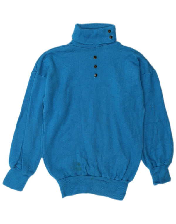 Vintage mujer rollo cuello jersey suéter Reino Unido 14 azul medio