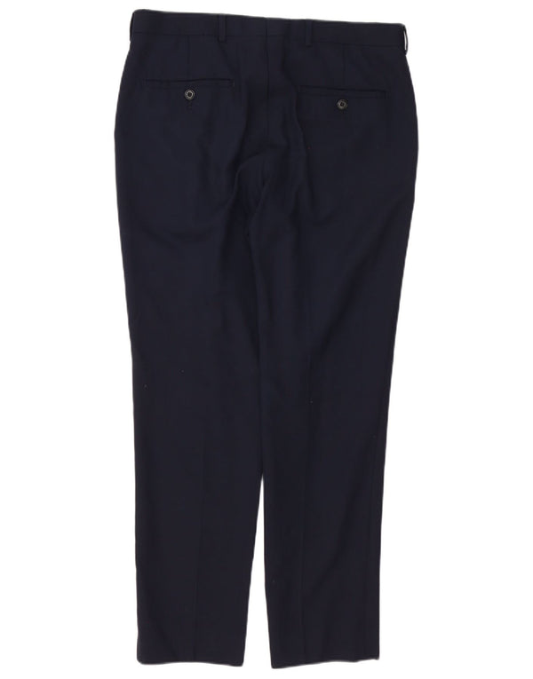 Marks & Spencer Pantalón de traje ajustado para hombre W32 L29 Lana azul marino