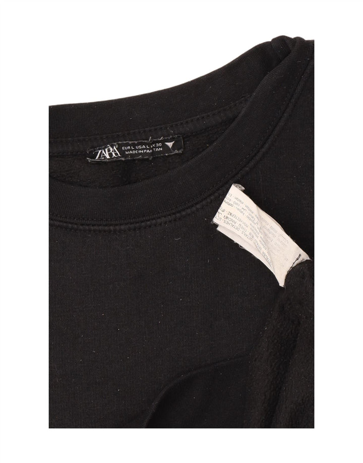 Zara Mujer Sudadera Jumper UK 46 Grande Algodón Negro