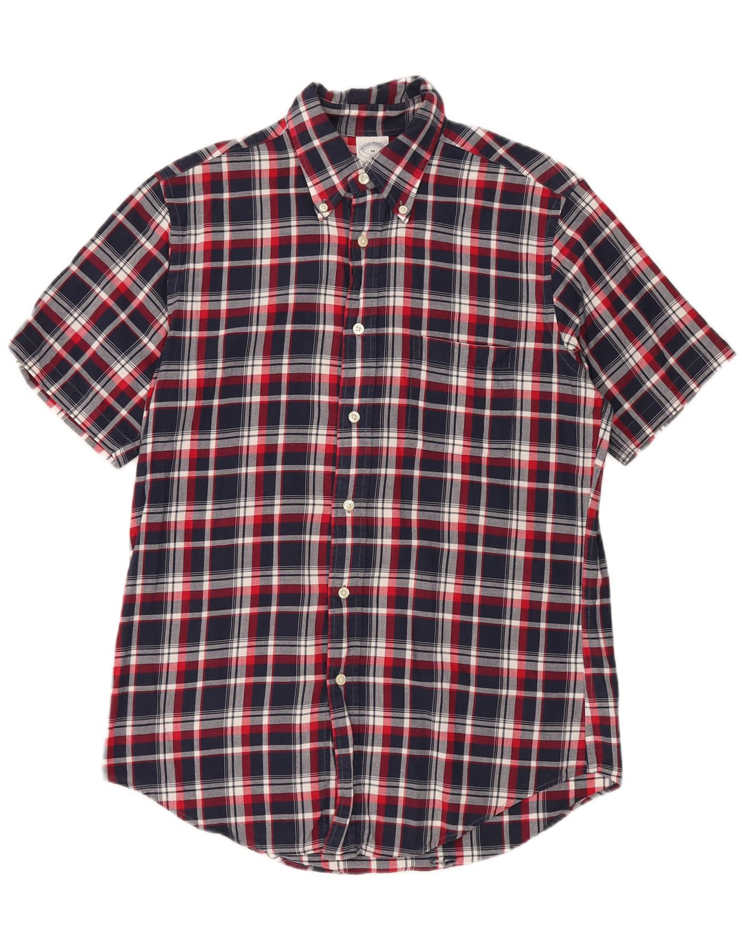 Brooks Brothers Camisa de manga corta Regent para hombre, cuadros azul marino mediano